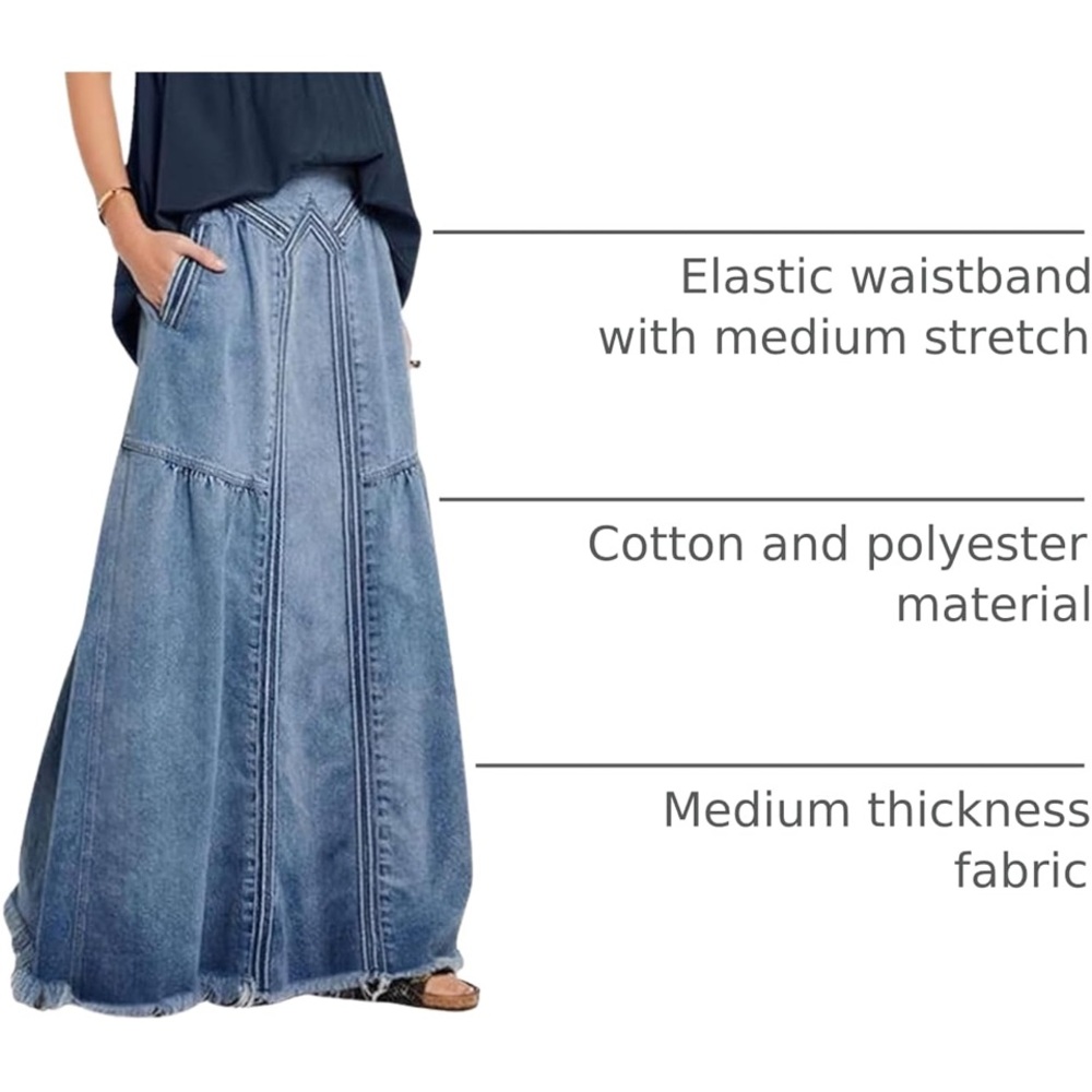 Maxi denim skirt, light blue, size XXL, elastic waist w/ pockets, NWOT